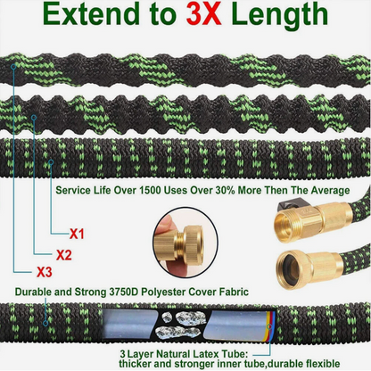 100ft Stronger Expandable Garden Hose Set 4-Layer Latex 10 Spray Nozzles Strong