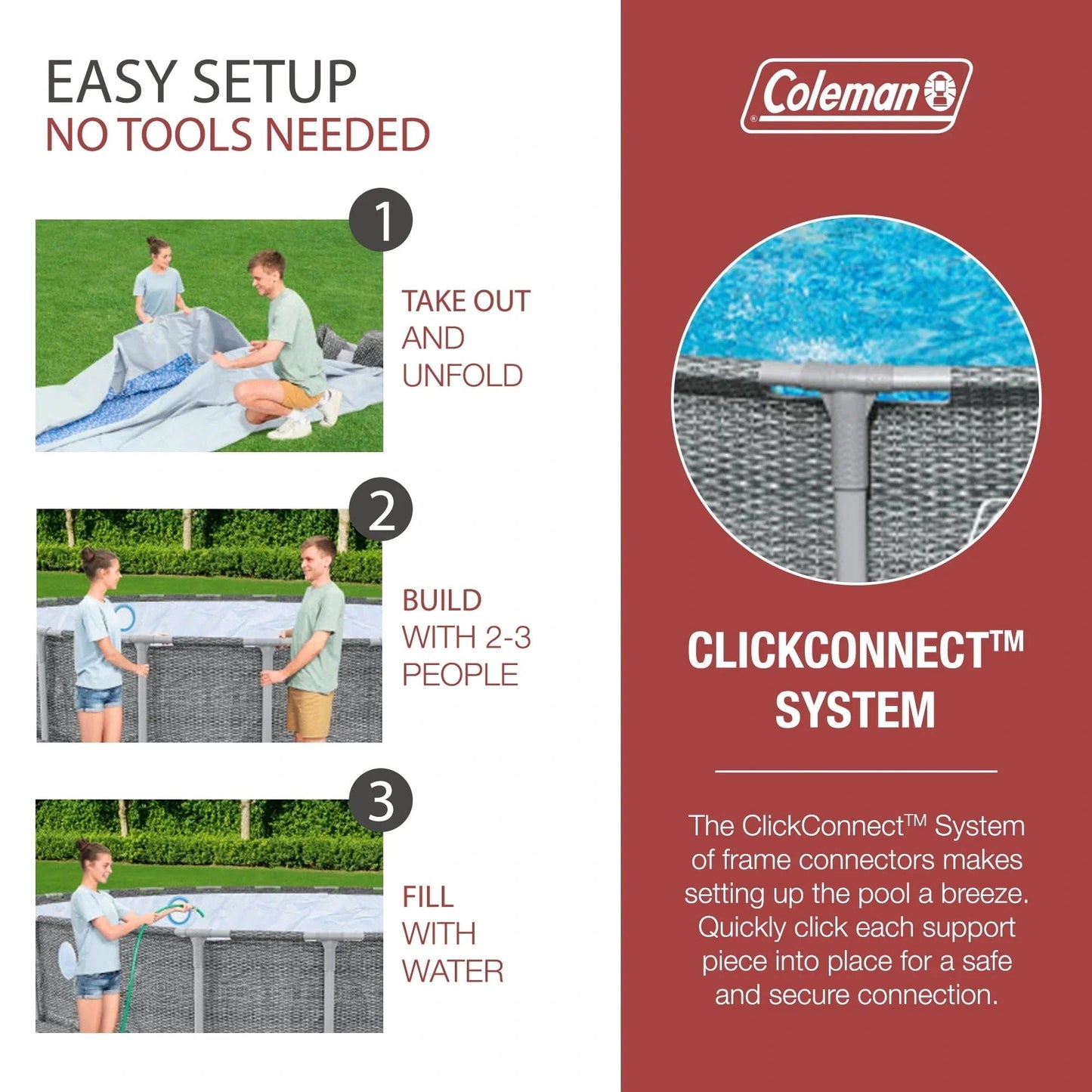 Coleman Power Steel 22’x52” Metal Frame Above Ground Pool w/ Pump, Ladder, & Cover, Gray