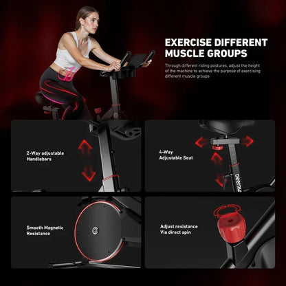 DeerRun S500 Pro King Size Indoor Exercise Bike for Tall Riders 32 Magnetic Adjustable Resistance, LED Screen
