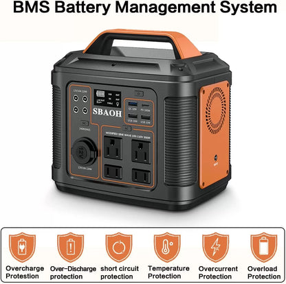 SBAOH Portable Power Station, 300W 296Wh Solar Generator Quick Charge / 110V AC Outlets/DC Ports and LED Flashlight