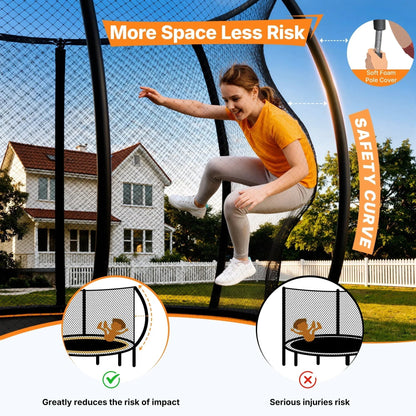 MERACH 14FT Pumpkin Outdoor Trampoline with Safety Enclosure Net, Basketball Hoop & Ladder, Heavy Duty Backyard Trampoline for Kids & Adults