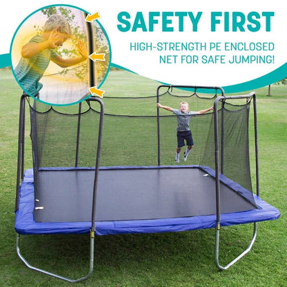 Skywalker Trampolines 15′ x 15′ Square Trampoline with Safety Enclosure Net – Blue Heavy-Duty Outdoor Trampoline for Kids & Adults, Rust-Resistant Steel Frame