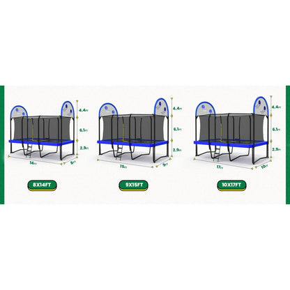 Zupapa 1500LBS Weight Capacity Rectangle Trampoline Basketball Hoop 10x17FT 9X15FT 8X14FT Outdoor Square Gymnastics Trampolines for Kids Adults