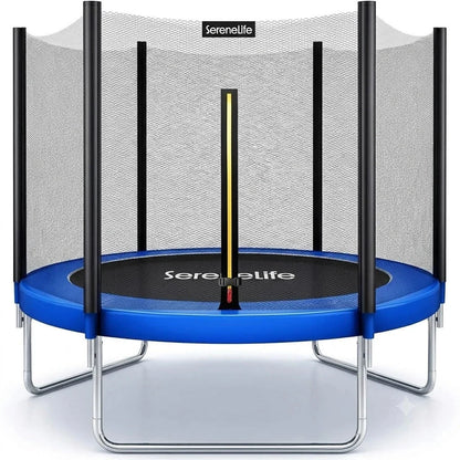 SereneLife 8FT 10FT 12FT 14FT Outdoor Trampoline for Kids – Recreational Backyard Trampoline with Curved Safety Poles and Net Enclosure- ASTM Approval for Kids Adults