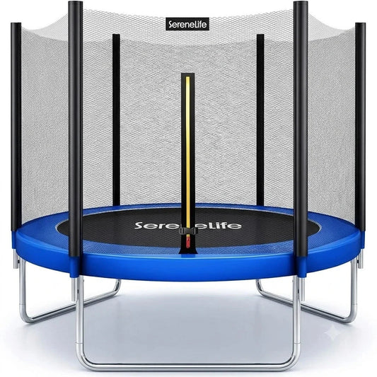 SereneLife 8FT 10FT 12FT 14FT Outdoor Trampoline for Kids – Recreational Backyard Trampoline with Curved Safety Poles and Net Enclosure- ASTM Approval for Kids Adults