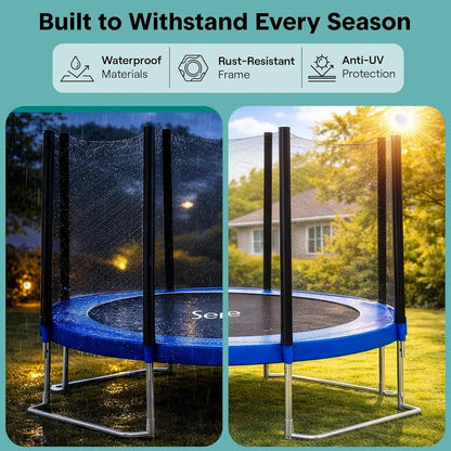 SereneLife 8FT 10FT 12FT 14FT Outdoor Trampoline for Kids – Recreational Backyard Trampoline with Curved Safety Poles and Net Enclosure- ASTM Approval for Kids Adults